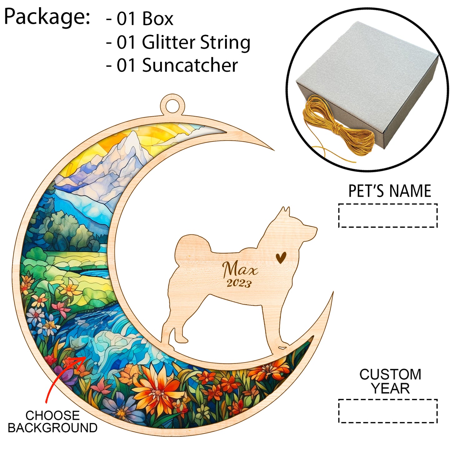 Netecom Akita Dog Memorial Suncatcher, Personalized Akita Christmas Ornament with Name Date, Dog Death Sympathy Gift for Pet Loss Sun Catchers, Dog Grief Gift, Bereavement Gifts for Loss of Pet