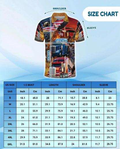 Patriotic Trucker Polo Shirt - American Flag Eagle Semi Truck Design | Netecom