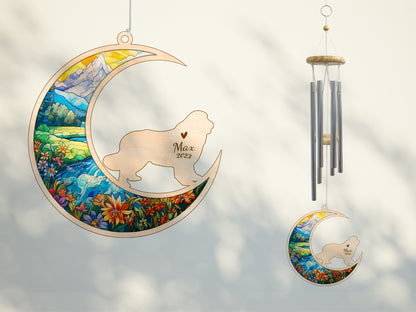 Netecom Newfoundland Dog Wind Chimes Memorial, Personalized Pet Memorial Wind Chimes for Dog Suncatcher, Dog Loss Memorial Ornament, Loss of Pet Sympathy Gift, Remembrance Windchime Outside Garden Decor