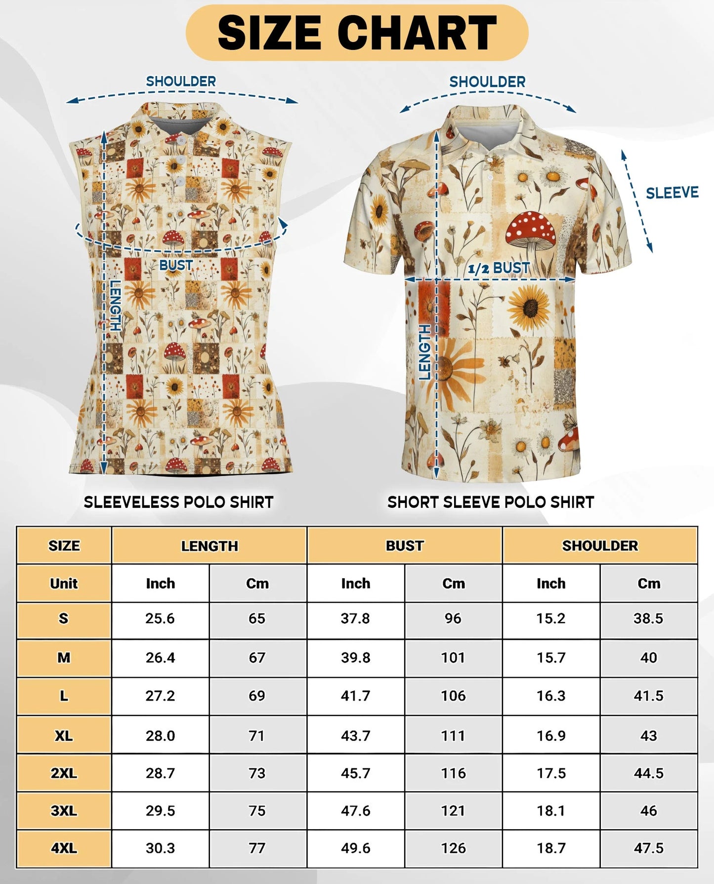 Vintage Mushroom Pattern Sleeveless Polo Shirt for Women – Nature Retro Style | Netecom