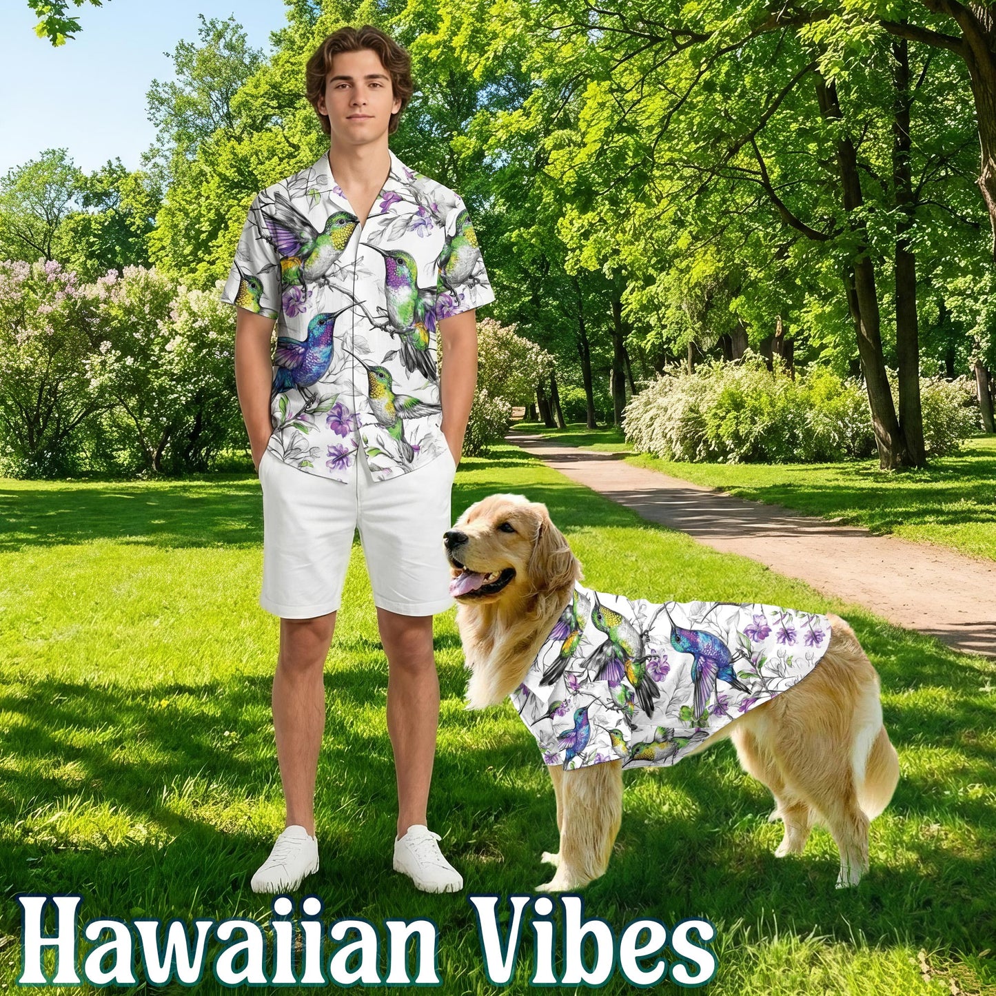 Netecom Vintage Style Hummingbirds Hawaiian Hawaii Shirt, Tropical Aloha Bird Print Shirt, Retro Summer Beach Vacation Casual Outfit