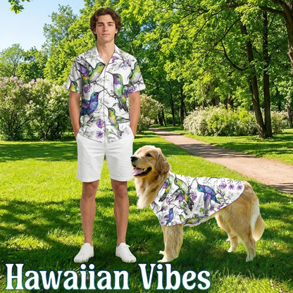 Netecom Vintage Style Hummingbirds Hawaiian Hawaii Shirt, Tropical Aloha Bird Print Shirt, Retro Summer Beach Vacation Casual Outfit