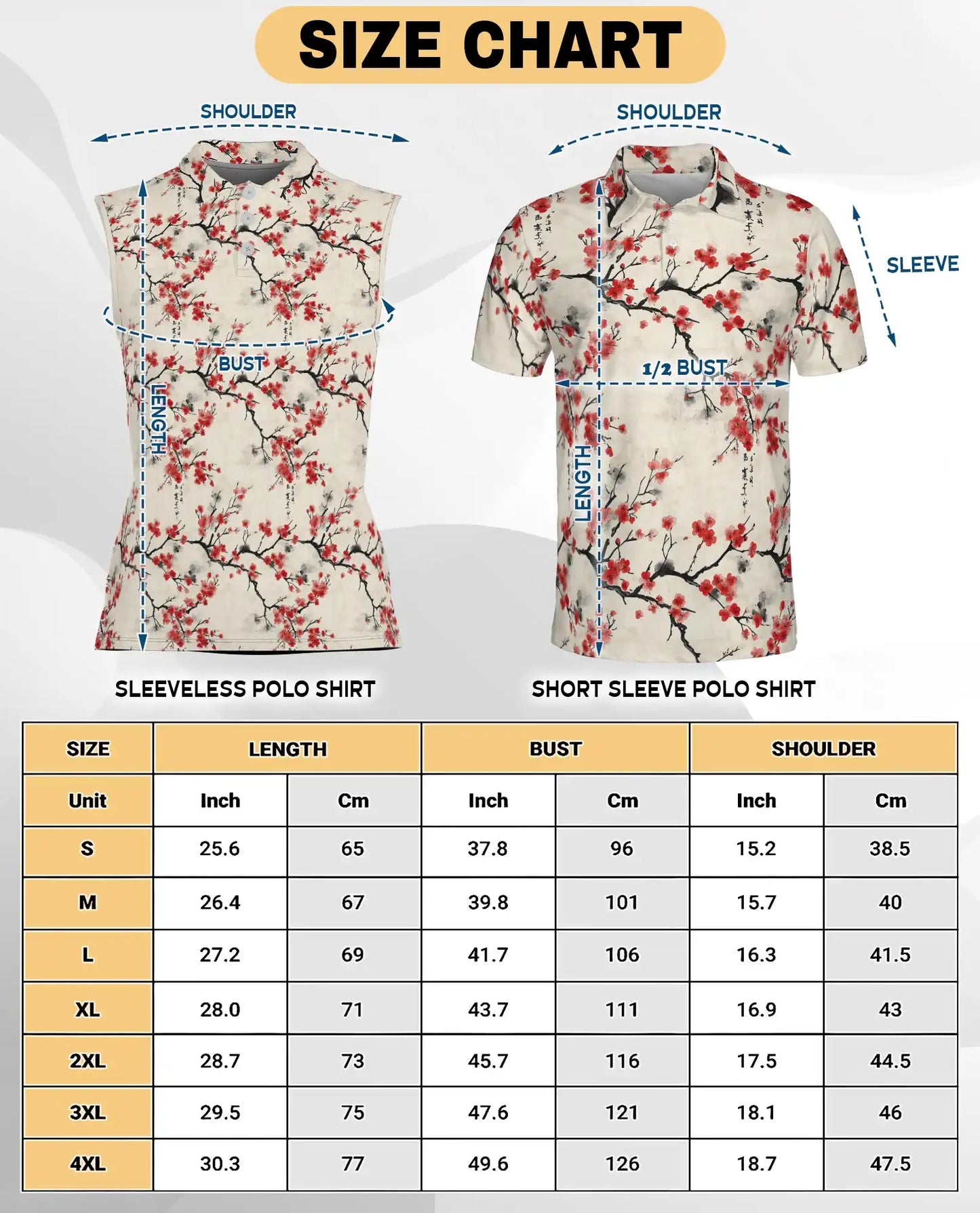 Sumi-e Cherry Blossom Branches Sleeveless Polo Shirt for Women | Netecom