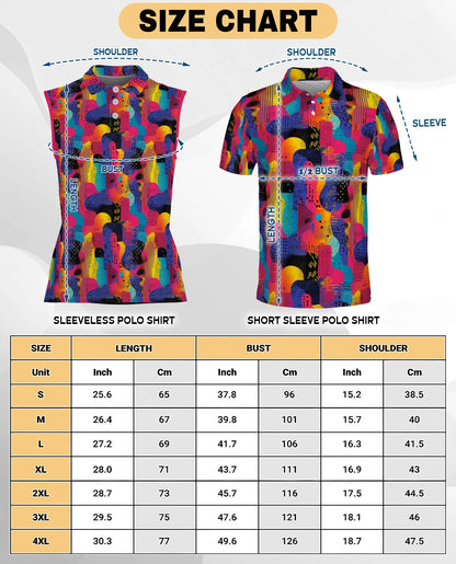 80s Memphis Pattern Sleeveless Polo Shirt for Women | Netecom