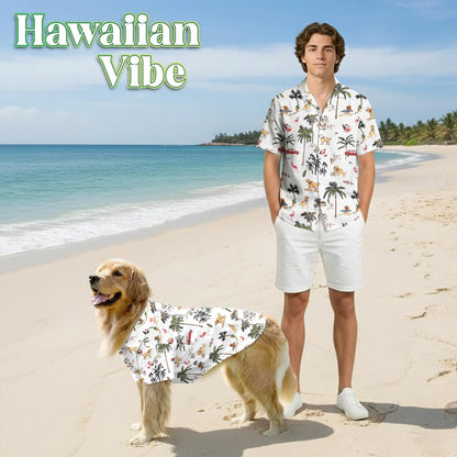 Cute Golden Retriever Beach Print Hawaii Dog and Owner Matching Button Shirts