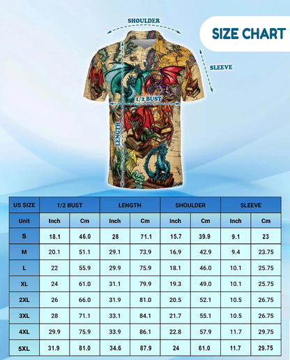 Dragon Library Polo Shirt - Fantasy Book Lover Style | Netecom