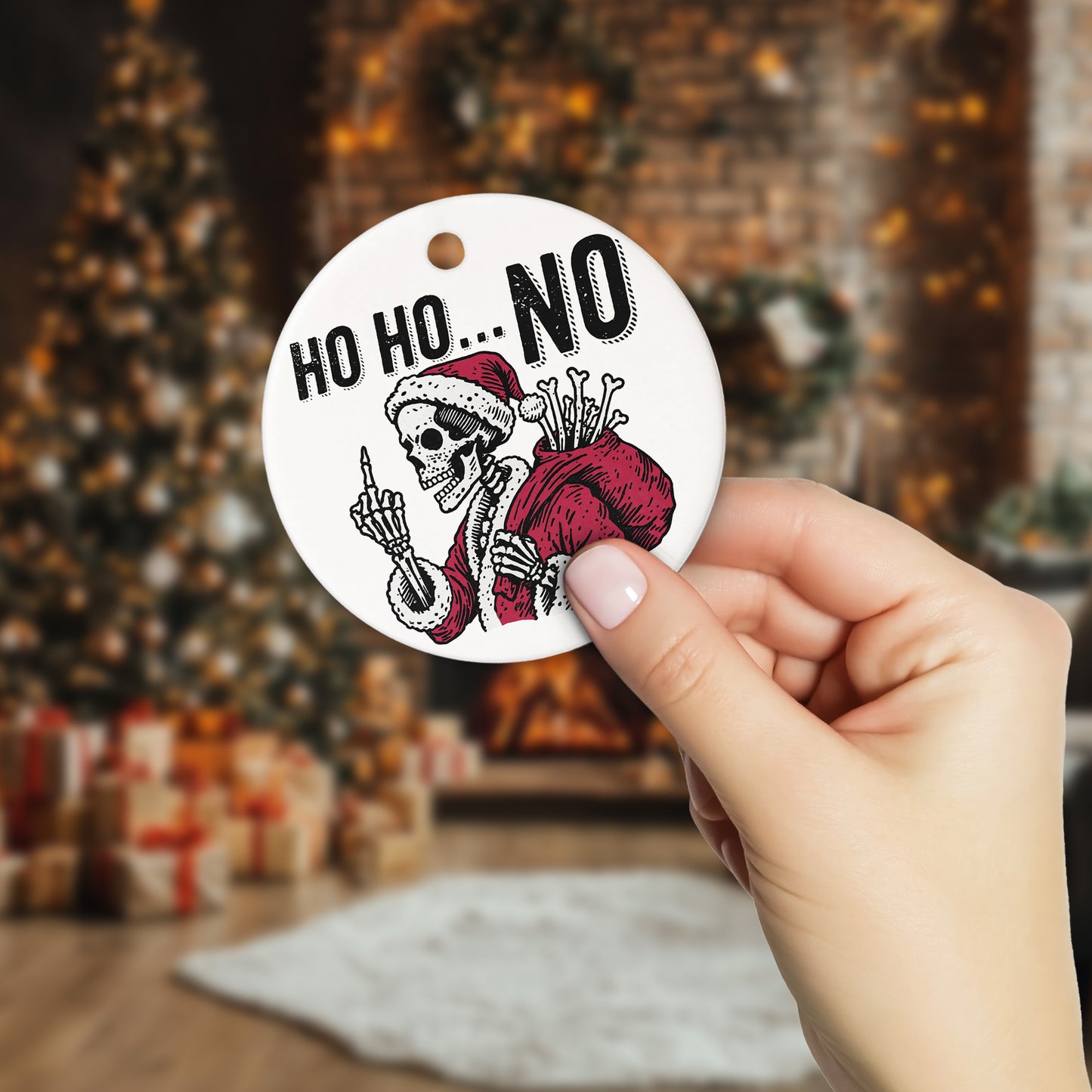 Netecom Funny Santa Skeleton Christmas Ornament, Humorous Ceramic Ornament for Xmas Tree Hanging Decorations Gift, Skeleton Lover Gifts, Holiday Party Present