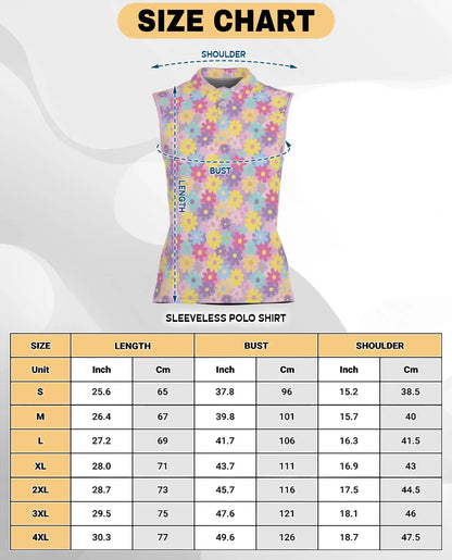 Groovy Flower Pattern Sleeveless Polo Shirt for Women | Netecom