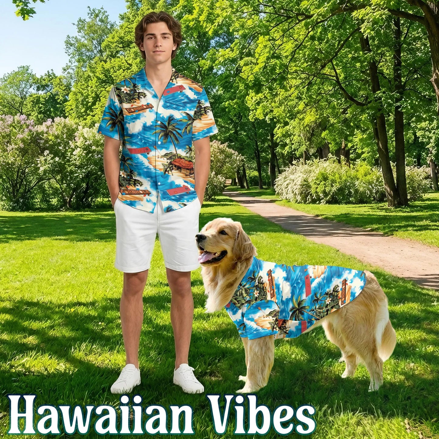 Matching Dog and Owner Hawaiian Shirts – Beach Cornhole Game Summer Outfit