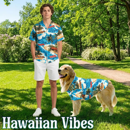 Matching Dog and Owner Hawaiian Shirts – Beach Cornhole Game Summer Outfit
