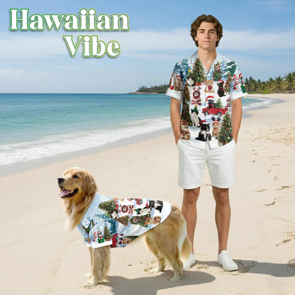 Cat Christmas Santa Print Hawaii Dog and Owner Matching Button Shirts