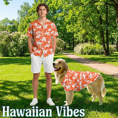 Netecom Matching Hawaiian Shirt for Dog and Owner, Orange Aloha Summer Shirt, Button Down Hawaiian Outfit for Pet and Human, Beach Vacation Casual Wear