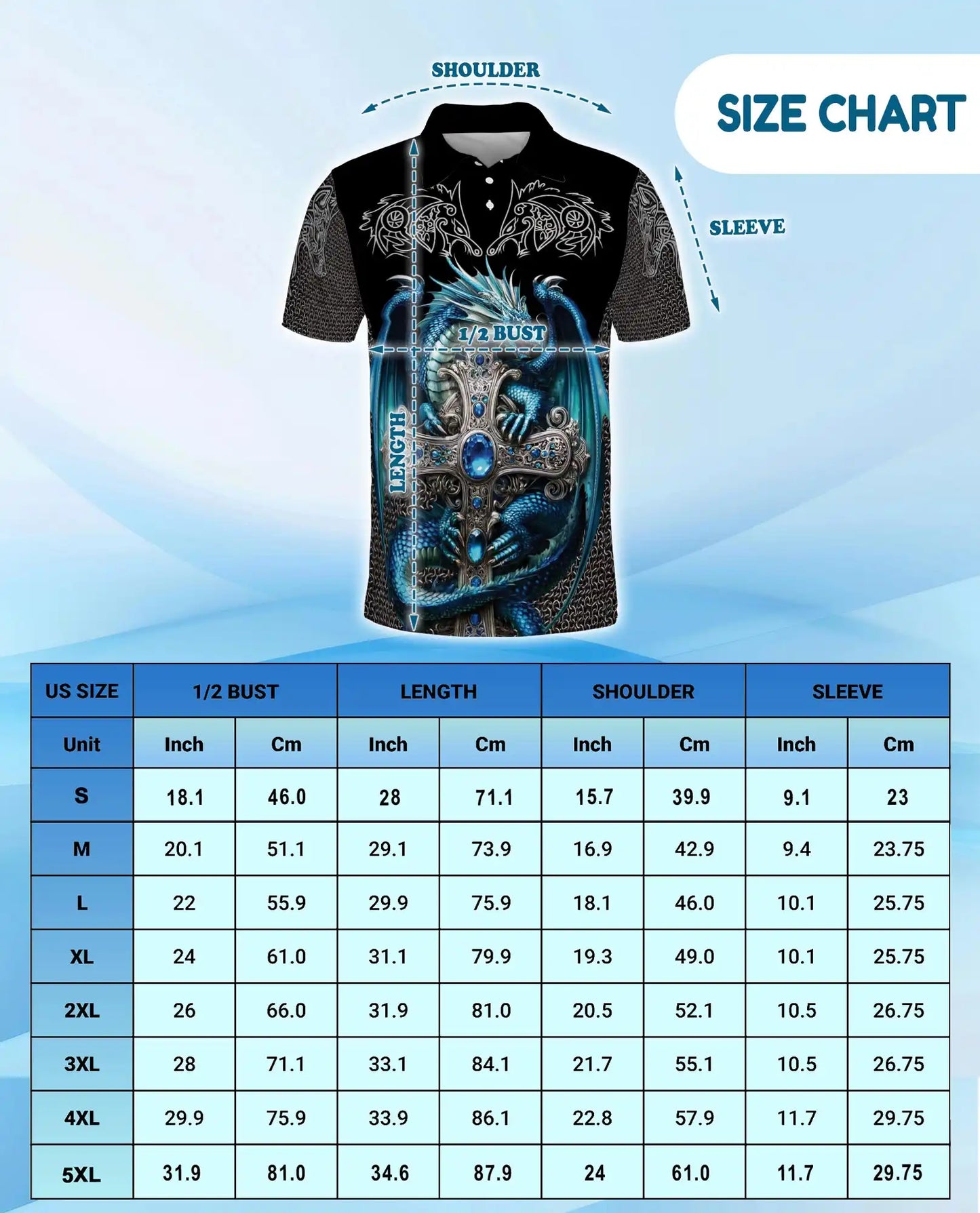 Blue Dragon Cross Polo Shirt for Men - Fantasy Medieval Dragon | Netecom
