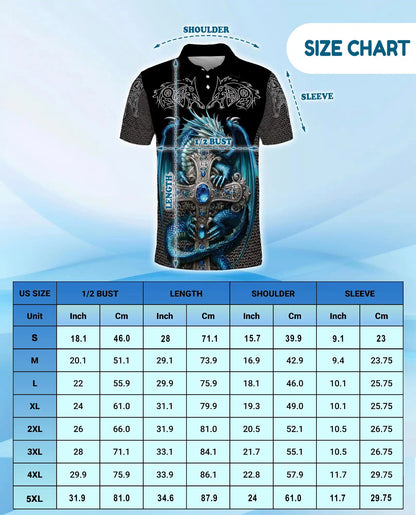 Blue Dragon Cross Polo Shirt for Men - Fantasy Medieval Dragon | Netecom