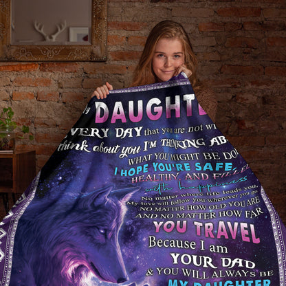 Netecom Personalized To My Daughter Blanket from Dad and Mom, Ultra Soft Warm Purple Wolf Throw Blanket for Couch, Bed or Sofa, Birthday, Christmas, Graduation or Anniversary Present for Daughter