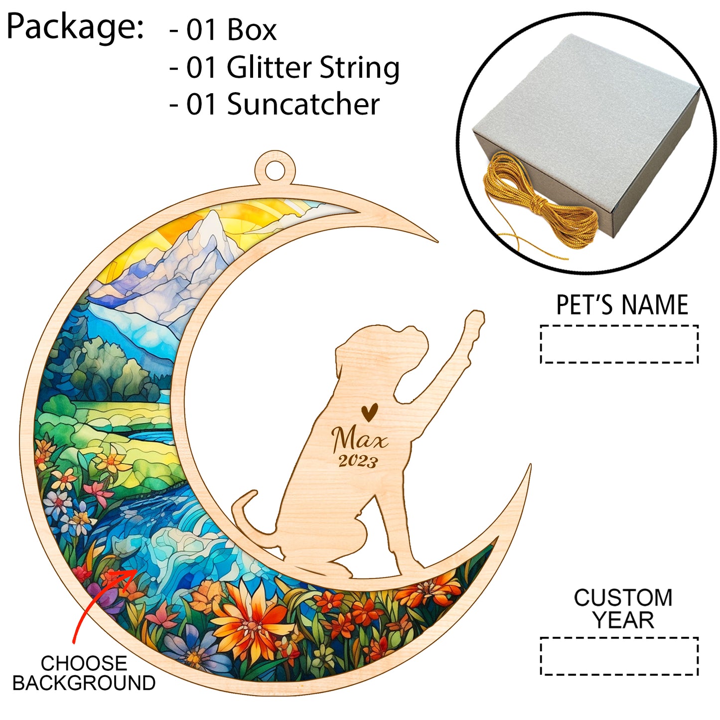 Netecom Boxer Dog Memorial Suncatcher, Personalized Boxer Christmas Ornament with Name Date, Dog Death Sympathy Gift for Pet Loss Sun Catchers, Dog Grief Gift, Bereavement Gifts for Loss of Pet