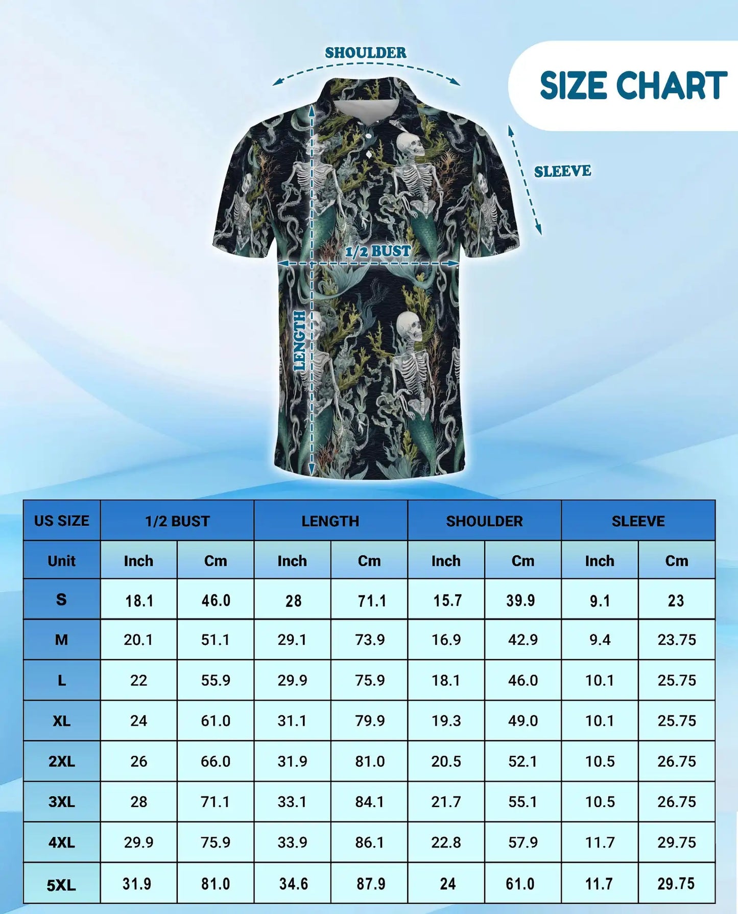 Skeleton Mermaid Polo Shirt - Gothic Ocean Fantasy Style | Netecom