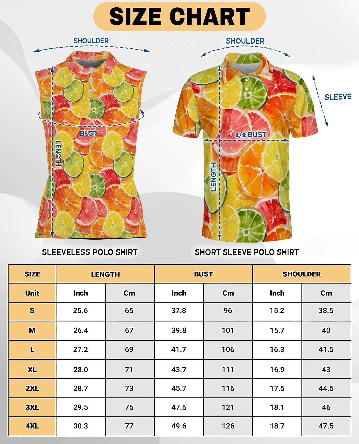 Citrus Fruits Pattern Sleeveless Polo Shirt for Women – Fresh Summer Style | Netecom