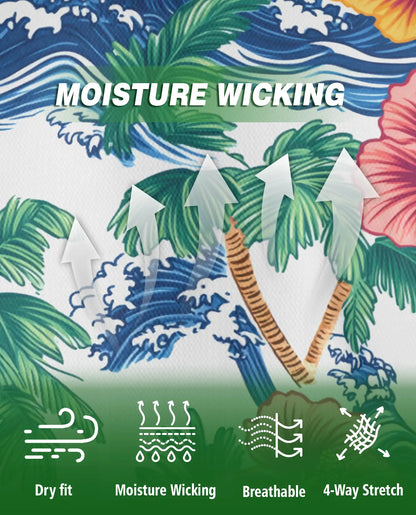 Hawaiian Polo Shirt – Palm Tree Wave Hibiscus Print | Netecom