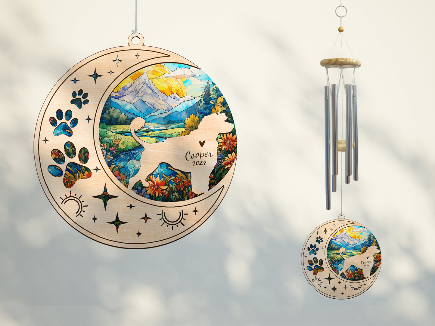 Netecom Portuguese Water Dog Wind Chimes Memorial, Personalized Pet Memorial Windchime for Dog Suncatcher, Dog Loss Memorial Ornament, Loss of Pet Remembrance Gift, Sympathy Pet Wind Chimes Outdoor Garden