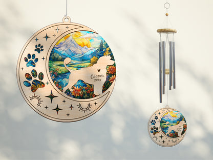 Netecom Portuguese Water Dog Wind Chimes Memorial, Personalized Pet Memorial Windchime for Dog Suncatcher, Dog Loss Memorial Ornament, Loss of Pet Remembrance Gift, Sympathy Pet Wind Chimes Outdoor Garden