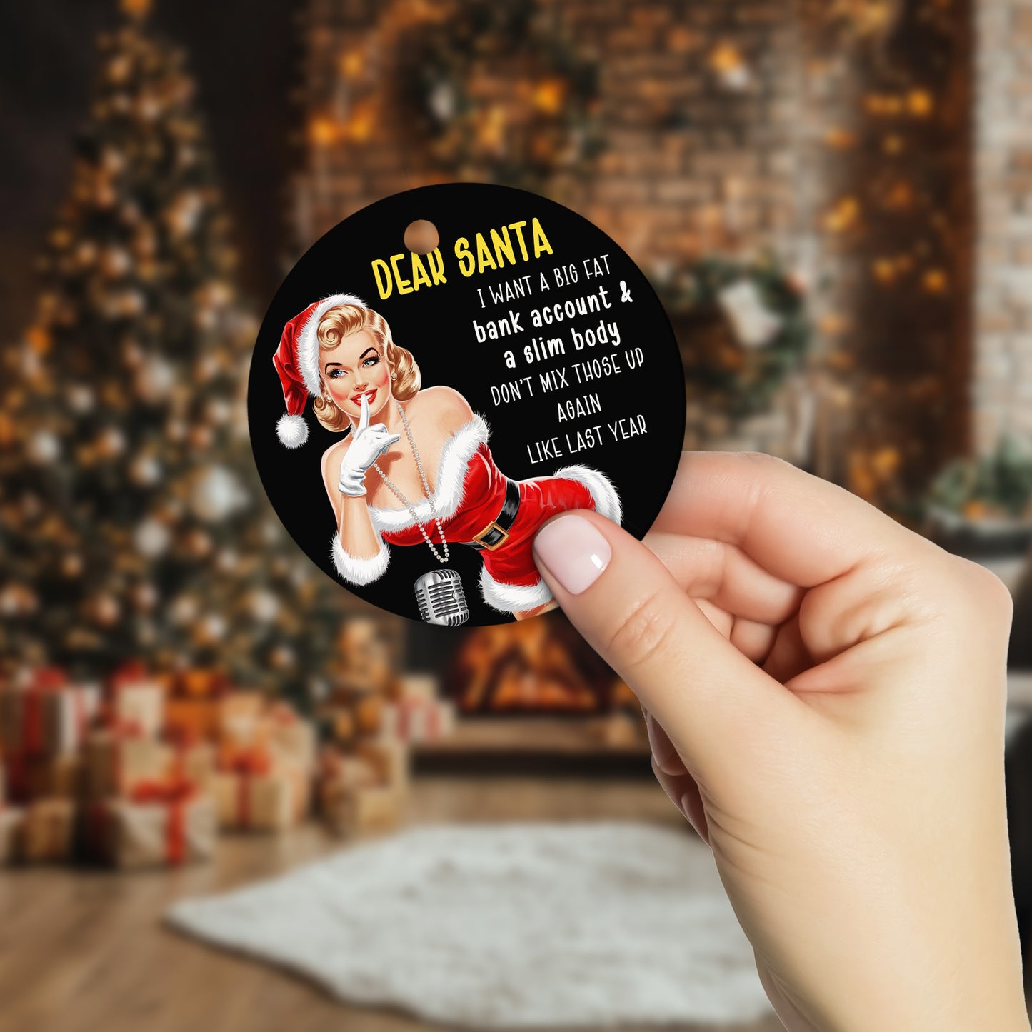 Netecom Funny Christmas Ornament, Big Fat Bank Account & A Slim Body Ceramic Ornament for Xmas Tree Hanging Decorations Gift, Home Decor, Holiday Party Present
