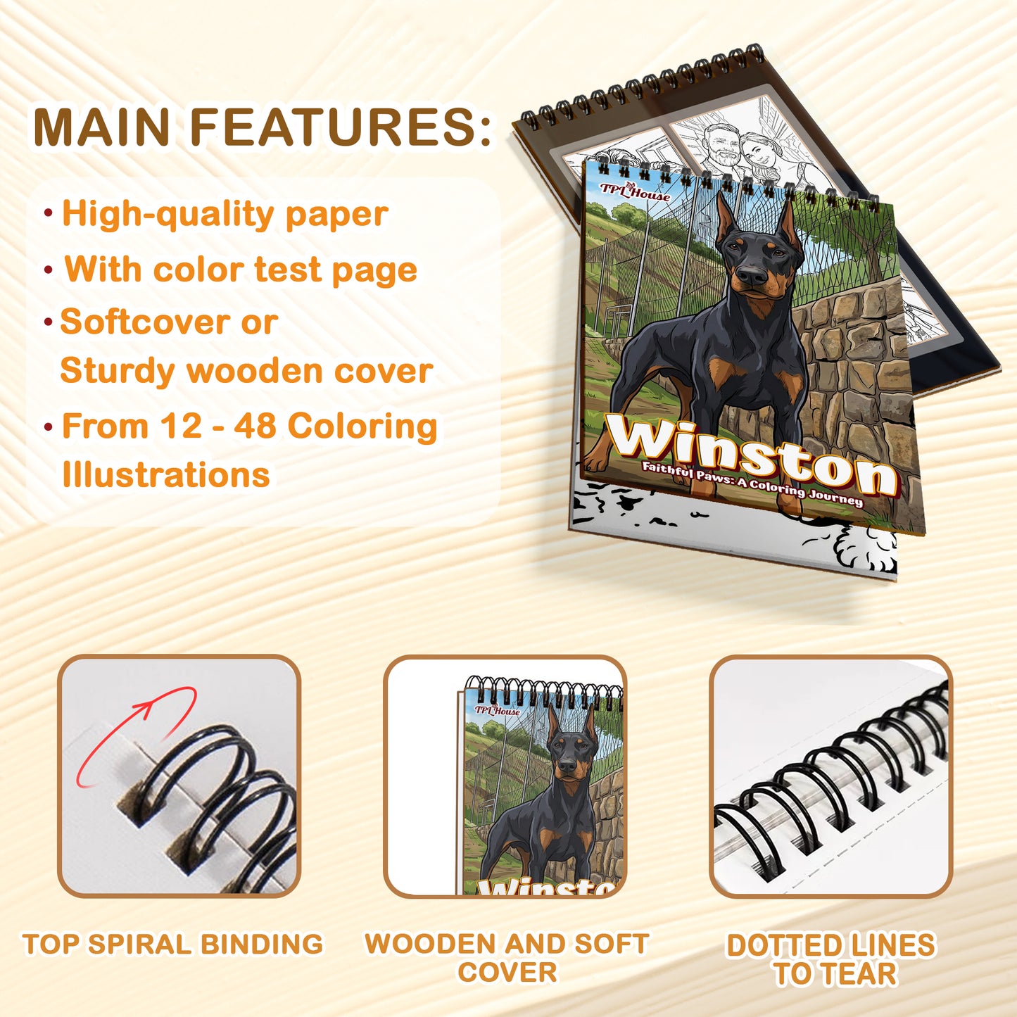 Personalized Dog Coloring Book for Adults – Custom Dog Line Art Coloring Pages from Photos,  12–48 Pages, Unique Keepsake for Pet Lovers, Premium Wooden Cover, Spiral Binding