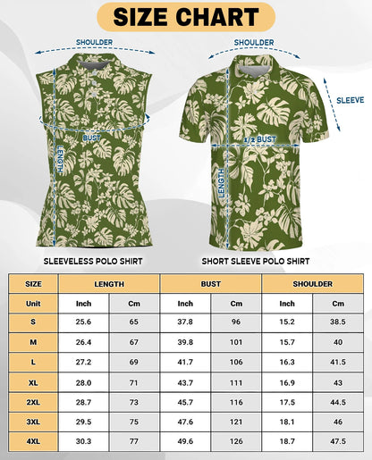 Green Monstera Leaf Sleeveless Polo Shirt for Women – Tropical Botanical Style | Netecom