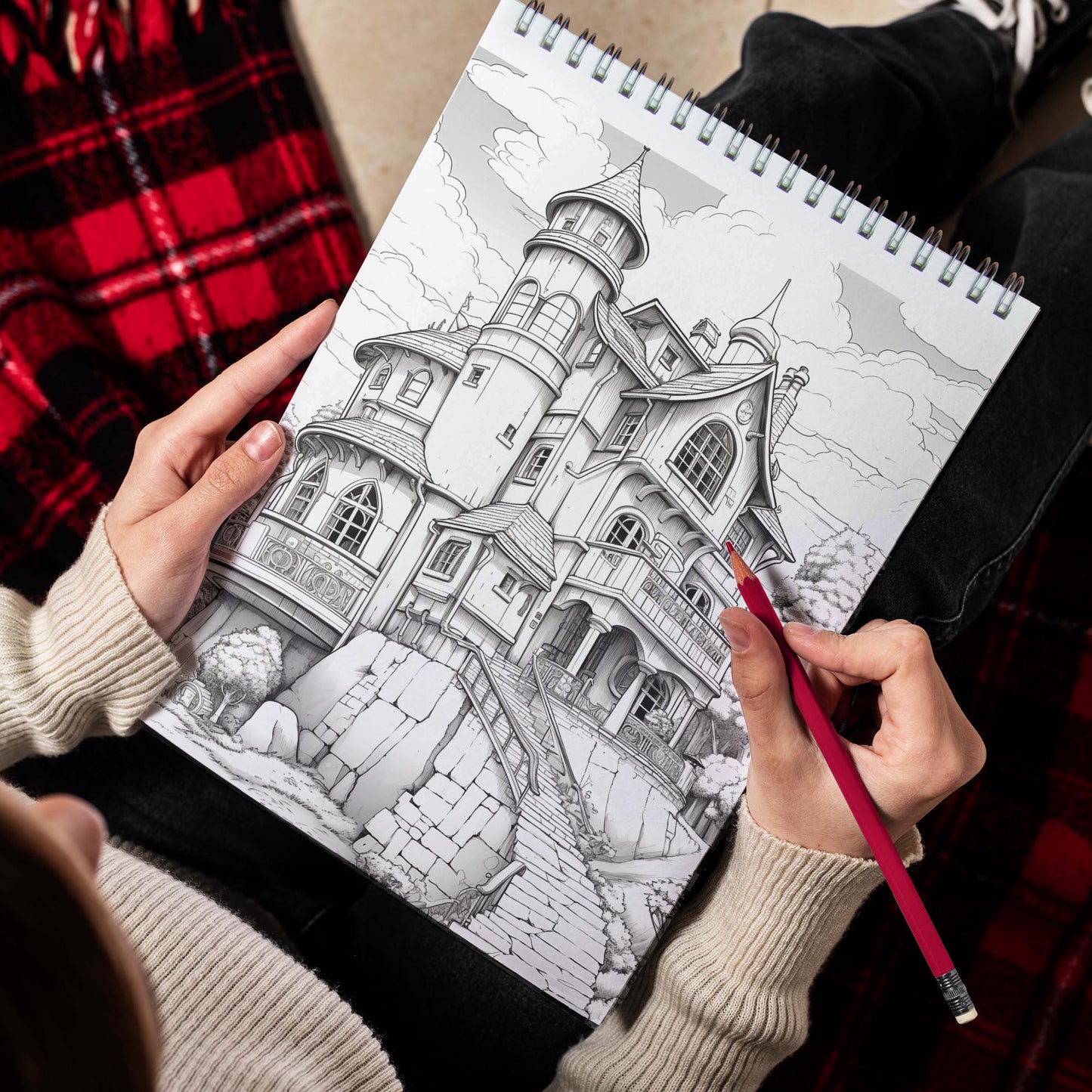 Relaxing Ghibli House Style Spiral Bound Coloring Book, Amazing Adults Coloring Book with Stress Relieving Designs of Ghibli House Style For Anxiety Relief and Relaxation