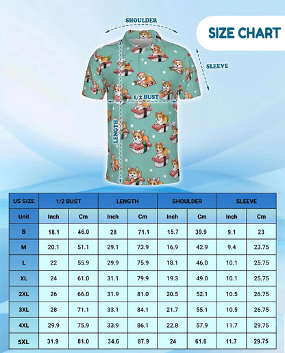 Cute Corgi Sushi Polo Shirt for Men - Funny Japanese Food | Netecom