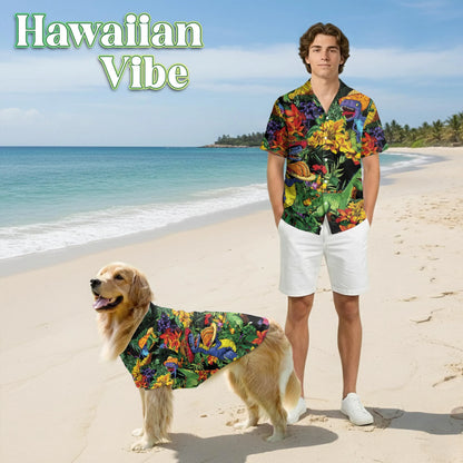 Fun Taco Dinosaur T Rex Flower Print Hawaii Dog and Owner Matching Button Shirts