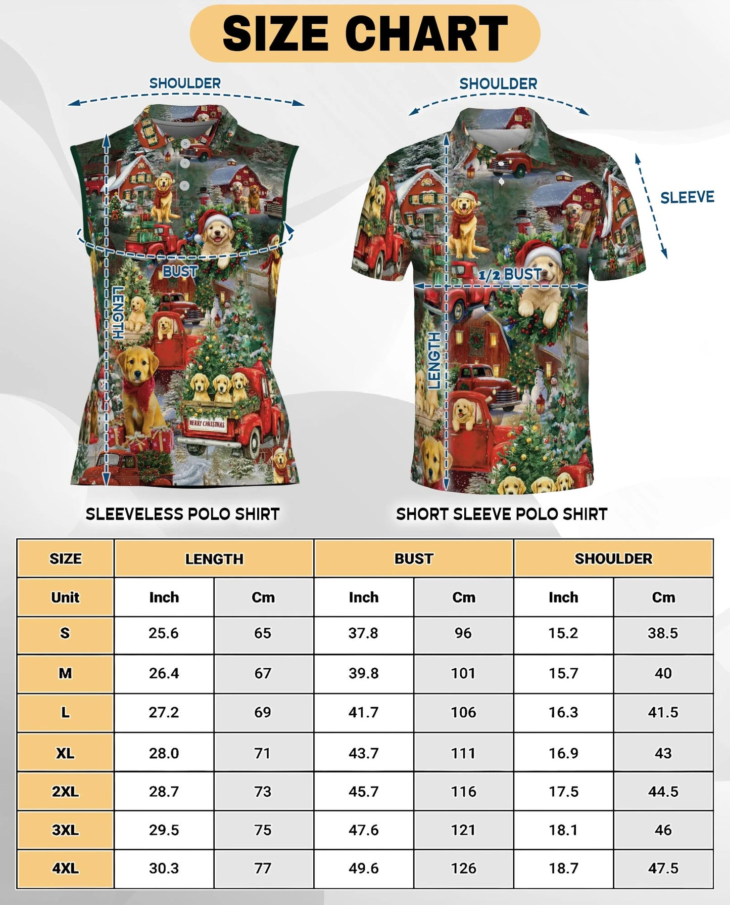 Christmas Golden Retriever Sleeveless Polo Shirt for Women | Netecom