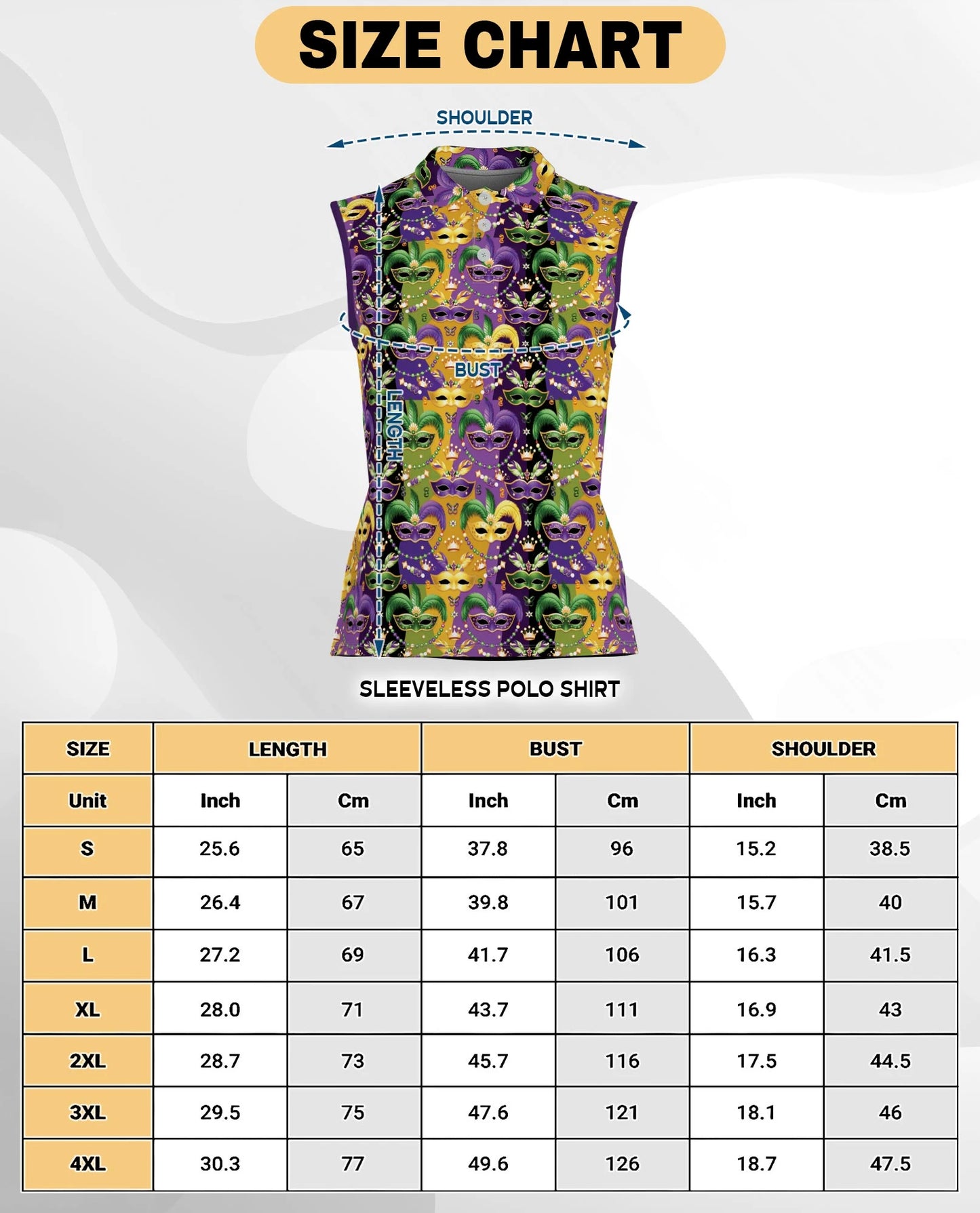 Mardi Gras Mask Sleeveless Polo Shirt for Women | Netecom