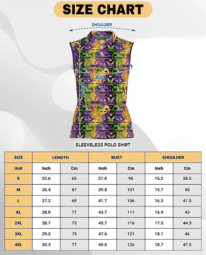 Mardi Gras Mask Sleeveless Polo Shirt for Women | Netecom