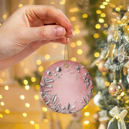 Netecom Elegant Pink Ornament, Ceramic Silver Holly Berries Keepsake Ornament for Xmas Tree Decorations, Gifts for Holiday, Party, Home Decor