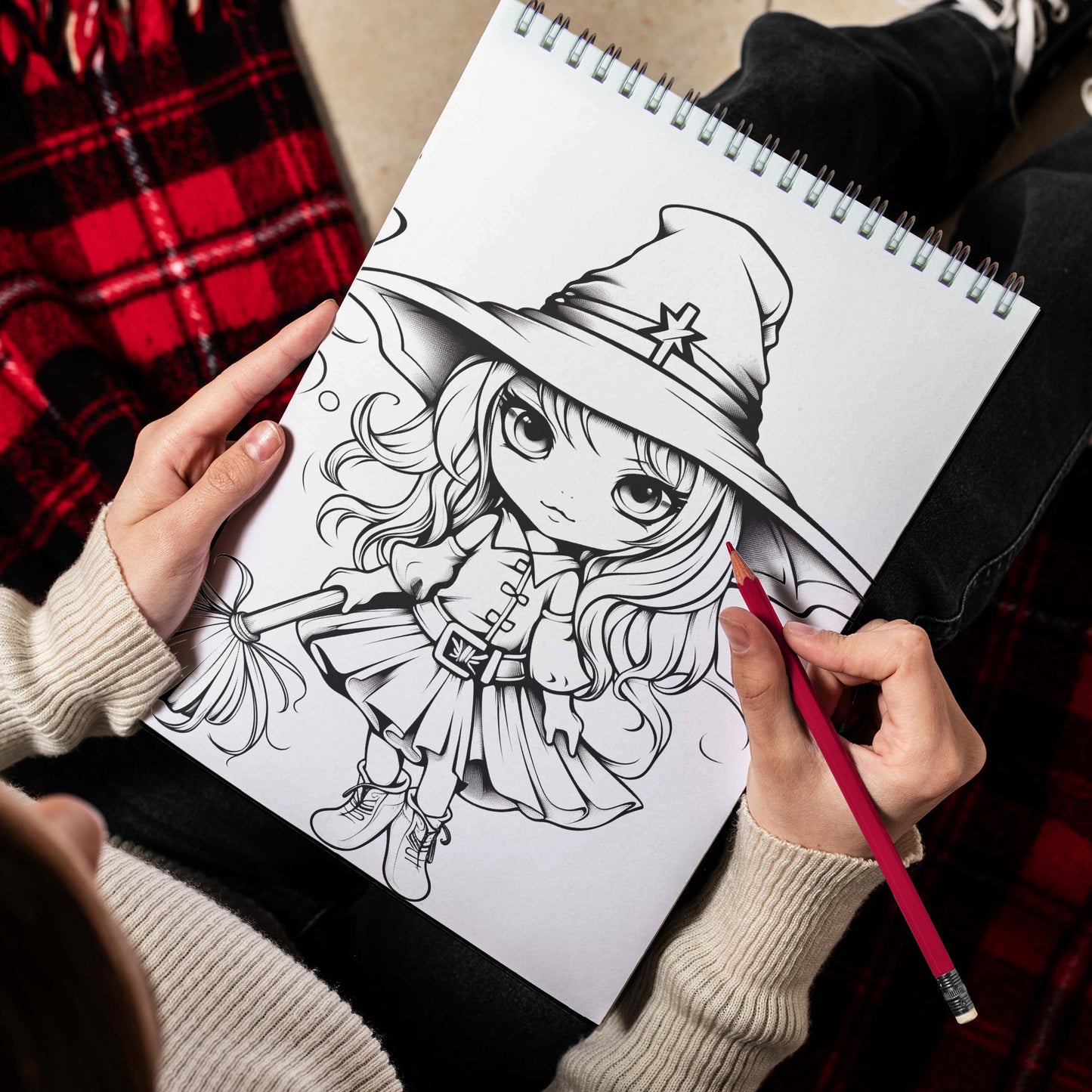 Kawaii Witch Spiral Bound Coloring Book, Unlock Your Artistic Magic with 30 Delightful Kawaii Witch Coloring Pages for Endless Inspiration