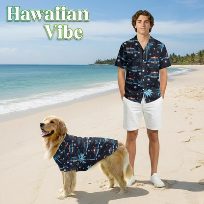 Police Cars Seamless Pattern Hawaii Dog and Owner Matching Button Shirts