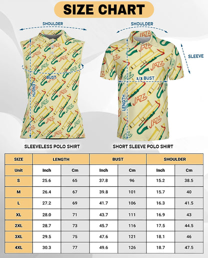 Jazz Music Instrument Pattern Sleeveless Polo Shirt for Women | Netecom