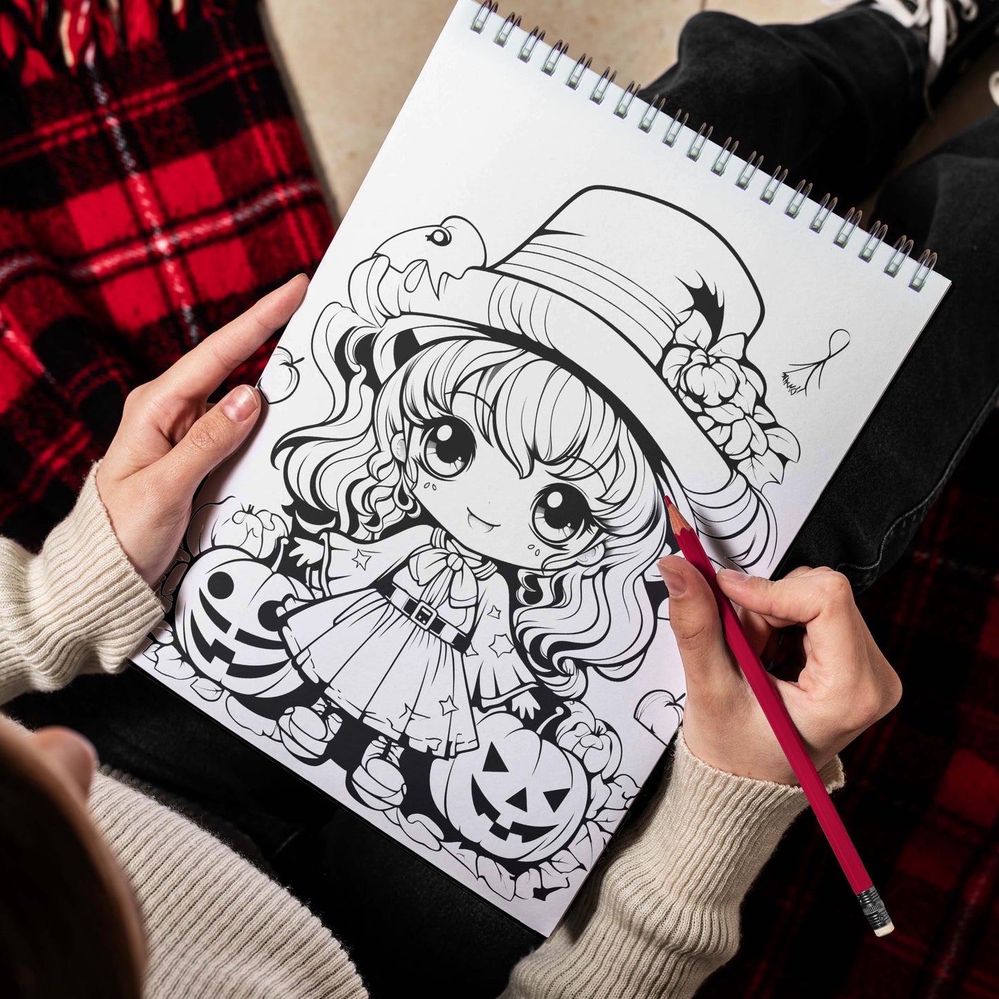 Cute Chibi Halloween Witchy Spiral Bound Coloring Book, Join the Adorable Halloween Celebration with 30 Enchanting Pages, Where Cute Chibi Witches Cast Spells of Delight.