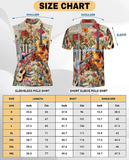 Vintage Flower Ukulele Sleeveless Polo Shirt for Women – Boho Music Style | Netecom