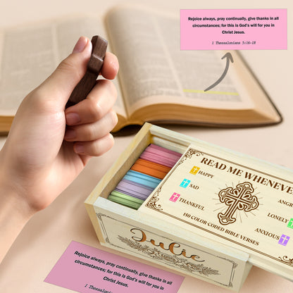 Netecom Personalized Wooden Bible Verse Box with Custom Name & Prayer Cross, 150 Color-Coded Scripture Cards, Christian Keepsake Gift