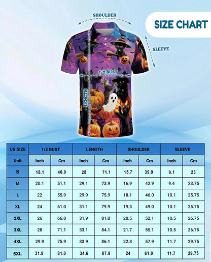 Halloween Black Cat Polo Shirt for Men – Spooky Cat Print | Netecom