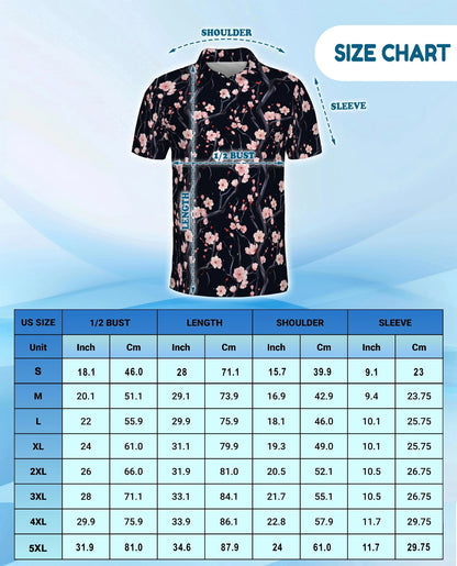 Japanese Floral Polo Shirt for Men – Elegant Sakura Art Style | Netecom