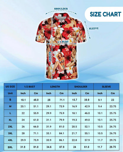 Pin Up Girl Polo Shirt – Retro Tropical Floral Print | Netecom