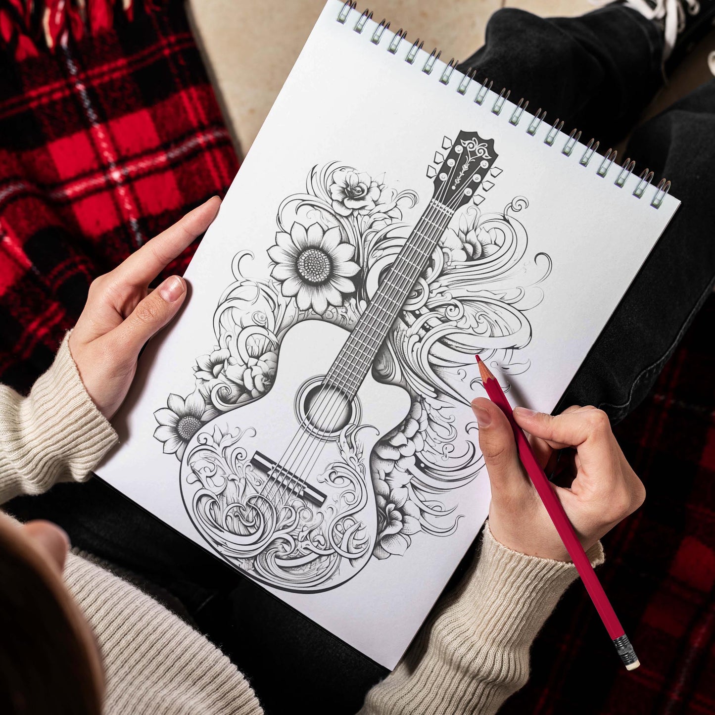 Guitar Spiral Bound Coloring Book, Unleash Your Artistic Talents in the Musical Journey with 30 Charming Guitar Coloring Pages for Coloring Enthusiasts to Embrace the Artistry and Soul of Guitars