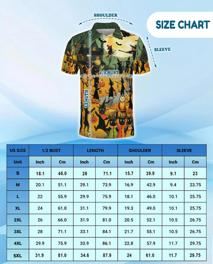 Halloween Cat Parade Polo Shirt for Men – Spooky Black Cats Print | Netecom