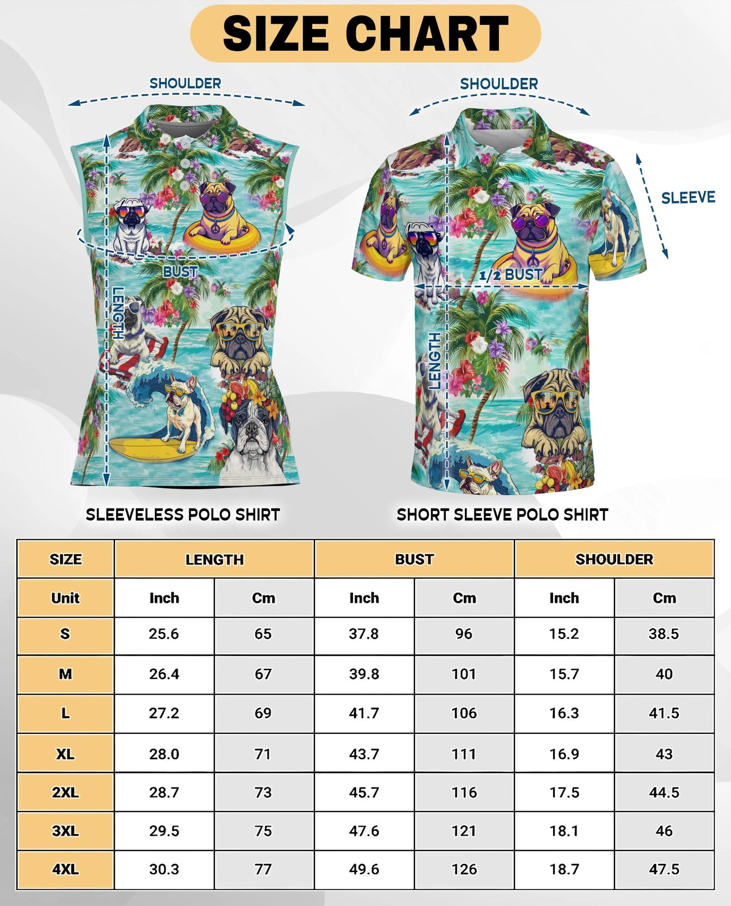Pug Beach Tropical Sleeveless Polo Shirt for Women – Cute Dog Summer Style | Netecom
