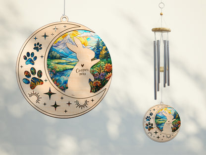 Netecom Rabbit Wind Chimes Memorial, Personalized Pet Memorial Windchime for Rabbits Suncatcher, Bunny Loss Memorial Ornament, Loss of Pet Remembrance Gift, Sympathy Pet Wind Chimes Outdoor Garden