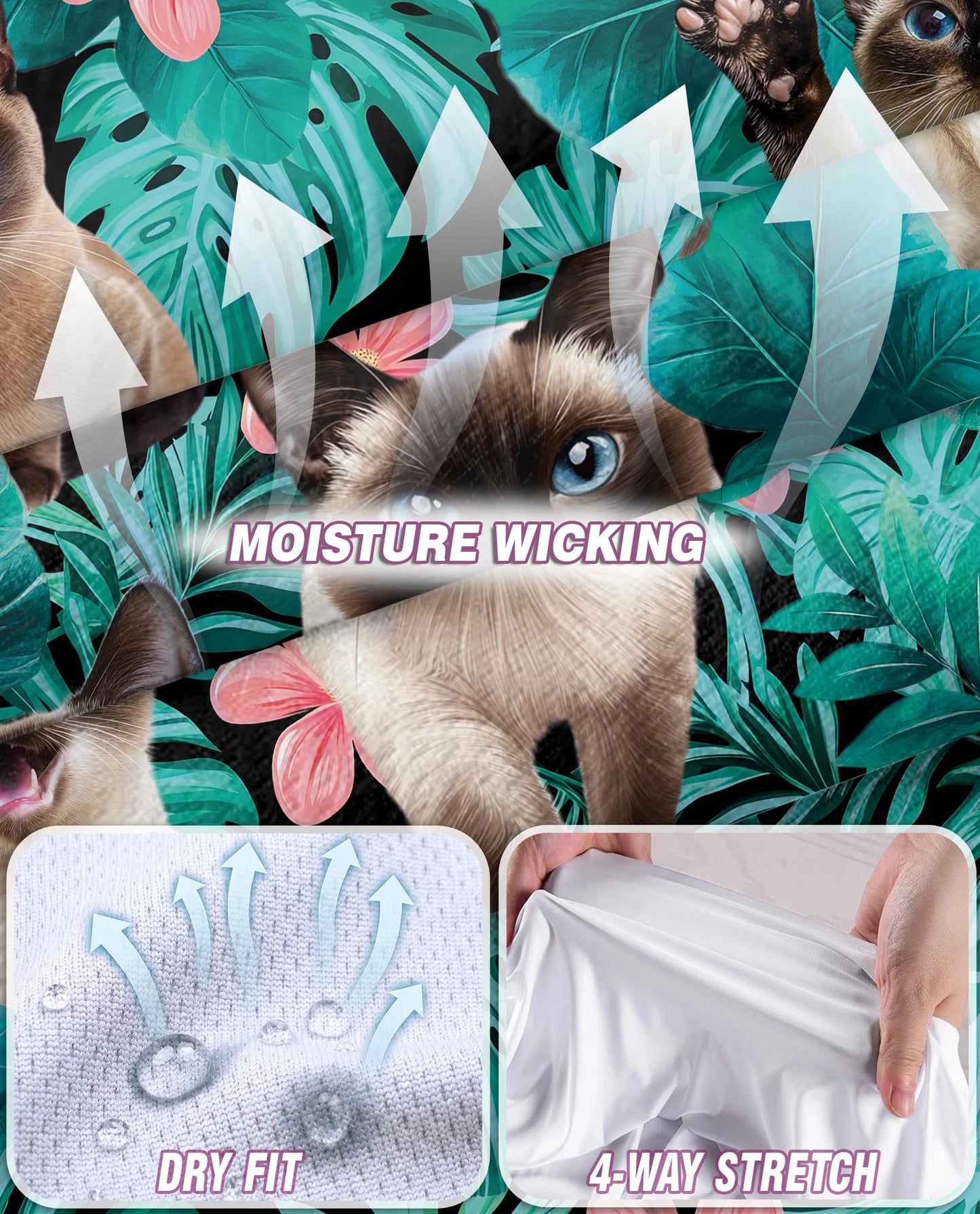 Siamese Cat Tropical Flowers Sleeveless Polo Shirt for Women | Netecom