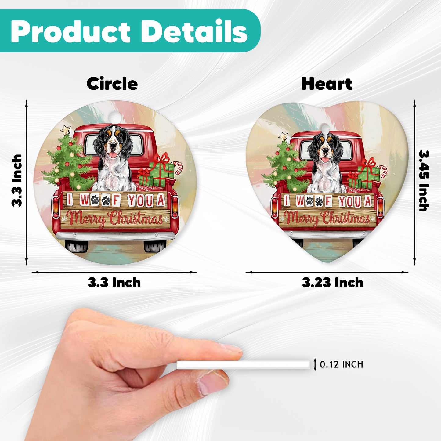 Netecom Cute Spaniel in Red Truck Ornament, I Woof You a Merry Christmas Ceramic Ornament for Christmas Tree Hanging Decorations Gift, Dog Lover Gifts, Holiday Party Present